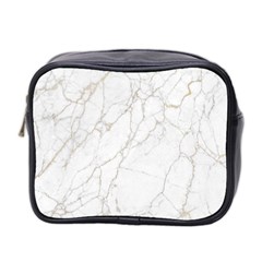 White Marble Texture Floor Background With Gold Veins Intrusions Greek Marble Print Luxuous Real Marble Mini Toiletries Bag (two Sides) by genx