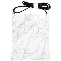 White Marble Texture Floor Background With Gold Veins Intrusions Greek Marble Print Luxuous Real Marble Shoulder Sling Bag by genx