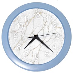 White Marble Texture Floor Background With Gold Veins Intrusions Greek Marble Print Luxuous Real Marble Color Wall Clock by genx