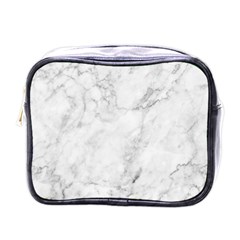 White Marble Texture Floor Background With Dark Gray Grey Texture Greek Marble Print Luxuous Real Marble Mini Toiletries Bag (one Side) by genx