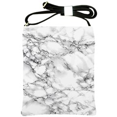 White Marble Texture Floor Background With Black Veins Texture Greek Marble Print Luxuous Real Marble Shoulder Sling Bag by genx