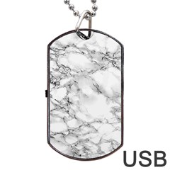 White Marble Texture Floor Background With Black Veins Texture Greek Marble Print Luxuous Real Marble Dog Tag Usb Flash (two Sides) by genx