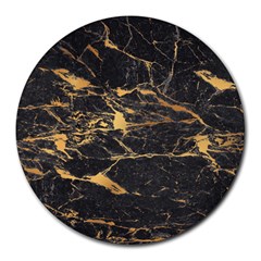 Black Marble Texture With Gold Veins Floor Background Print Luxuous Real Marble Round Mousepads by genx