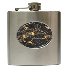 Black Marble Texture With Gold Veins Floor Background Print Luxuous Real Marble Hip Flask (6 Oz) by genx