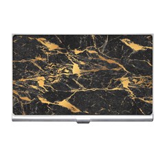 Black Marble Texture With Gold Veins Floor Background Print Luxuous Real Marble Business Card Holder by genx