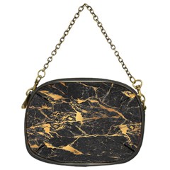 Black Marble Texture With Gold Veins Floor Background Print Luxuous Real Marble Chain Purse (one Side) by genx