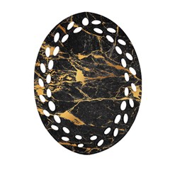 Black Marble Texture With Gold Veins Floor Background Print Luxuous Real Marble Oval Filigree Ornament (two Sides) by genx