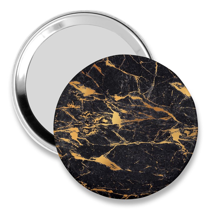 Black Marble texture with gold veins floor background print luxuous real marble 3  Handbag Mirrors