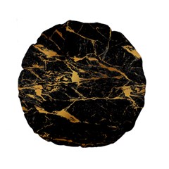 Black Marble Texture With Gold Veins Floor Background Print Luxuous Real Marble Standard 15  Premium Round Cushions by genx