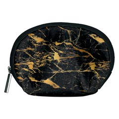 Black Marble Texture With Gold Veins Floor Background Print Luxuous Real Marble Accessory Pouch (medium) by genx