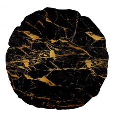 Black Marble Texture With Gold Veins Floor Background Print Luxuous Real Marble Large 18  Premium Flano Round Cushions by genx