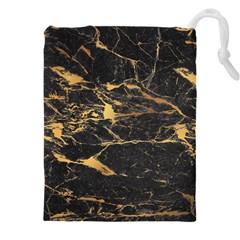 Black Marble Texture With Gold Veins Floor Background Print Luxuous Real Marble Drawstring Pouch (5xl) by genx