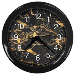 Black Marble Texture With Gold Veins Floor Background Print Luxuous Real Marble Wall Clock (black) by genx