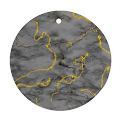 Marble Neon Retro Light Gray With Gold Yellow Veins Texture Floor Background Retro Neon 80s Style Neon Colors Print Luxuous Real Marble Ornament (round) by genx