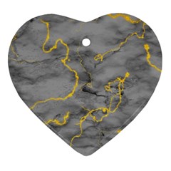 Marble Neon Retro Light Gray With Gold Yellow Veins Texture Floor Background Retro Neon 80s Style Neon Colors Print Luxuous Real Marble Ornament (heart) by genx