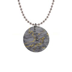 Marble Neon Retro Light Gray With Gold Yellow Veins Texture Floor Background Retro Neon 80s Style Neon Colors Print Luxuous Real Marble 1  Button Necklace by genx