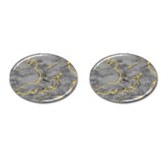 Marble Neon Retro Light Gray With Gold Yellow Veins Texture Floor Background Retro Neon 80s Style Neon Colors Print Luxuous Real Marble Cufflinks (oval) by genx