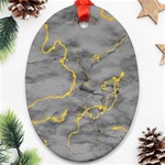 Marble neon retro light gray with gold yellow veins texture floor background retro neon 80s style neon colors print luxuous real marble Oval Ornament (Two Sides) Front