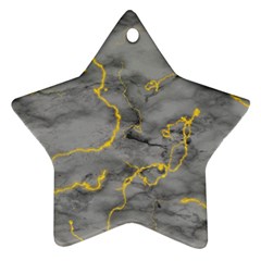 Marble Neon Retro Light Gray With Gold Yellow Veins Texture Floor Background Retro Neon 80s Style Neon Colors Print Luxuous Real Marble Star Ornament (two Sides) by genx