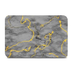 Marble Neon Retro Light Gray With Gold Yellow Veins Texture Floor Background Retro Neon 80s Style Neon Colors Print Luxuous Real Marble Plate Mats by genx