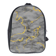 Marble Neon Retro Light Gray With Gold Yellow Veins Texture Floor Background Retro Neon 80s Style Neon Colors Print Luxuous Real Marble School Bag (large) by genx