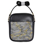 Marble neon retro light gray with gold yellow veins texture floor background retro neon 80s style neon colors print luxuous real marble Girls Sling Bag Front