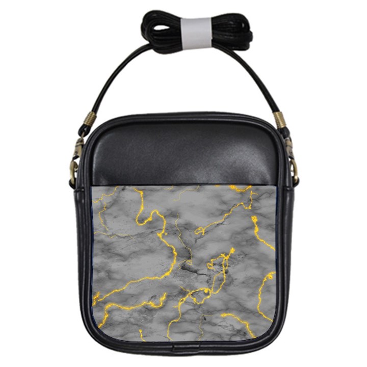 Marble neon retro light gray with gold yellow veins texture floor background retro neon 80s style neon colors print luxuous real marble Girls Sling Bag