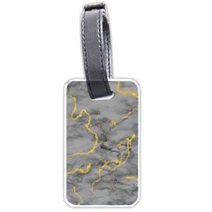 Marble Neon Retro Light Gray With Gold Yellow Veins Texture Floor Background Retro Neon 80s Style Neon Colors Print Luxuous Real Marble Luggage Tag (one Side) by genx