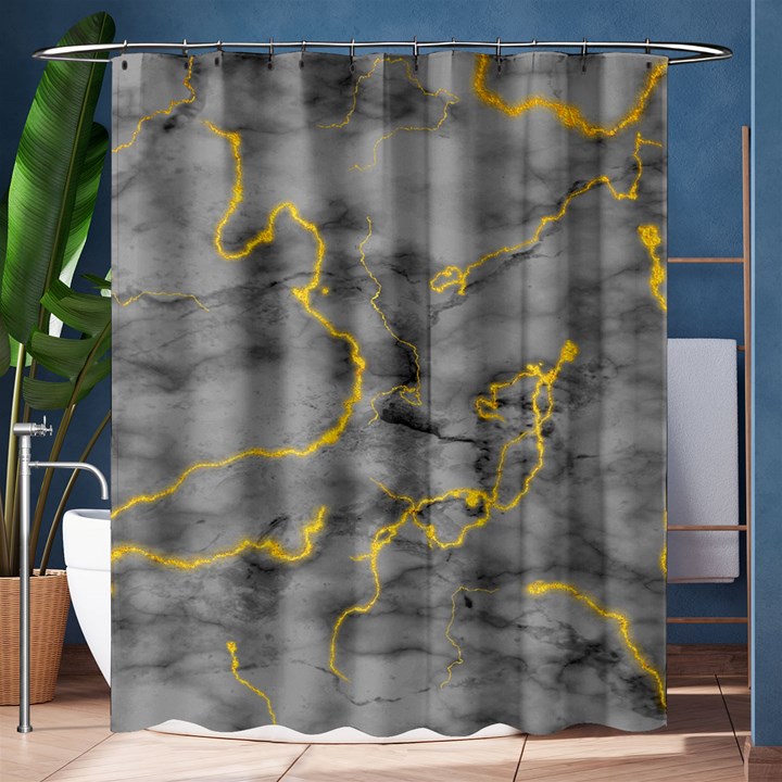 Marble neon retro light gray with gold yellow veins texture floor background retro neon 80s style neon colors print luxuous real marble Shower Curtain 60  x 72  (Medium) 