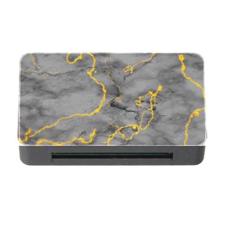 Marble neon retro light gray with gold yellow veins texture floor background retro neon 80s style neon colors print luxuous real marble Memory Card Reader with CF