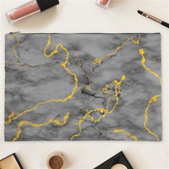 Marble Neon Retro Light Gray With Gold Yellow Veins Texture Floor Background Retro Neon 80s Style Neon Colors Print Luxuous Real Marble Cosmetic Bag (xxl) by genx