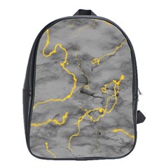 Marble Neon Retro Light Gray With Gold Yellow Veins Texture Floor Background Retro Neon 80s Style Neon Colors Print Luxuous Real Marble School Bag (xl) by genx