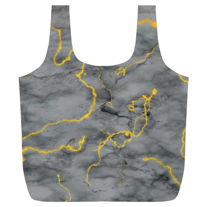 Marble neon retro light gray with gold yellow veins texture floor background retro neon 80s style neon colors print luxuous real marble Full Print Recycle Bag (XL)