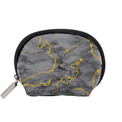 Marble Neon Retro Light Gray With Gold Yellow Veins Texture Floor Background Retro Neon 80s Style Neon Colors Print Luxuous Real Marble Accessory Pouch (small) by genx