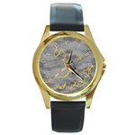 Marble light gray with gold yellow veins texture floor background retro neon 80s style neon colors print luxuous real marble Round Gold Metal Watch Front