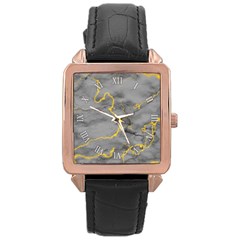 Marble Light Gray With Gold Yellow Veins Texture Floor Background Retro Neon 80s Style Neon Colors Print Luxuous Real Marble Rose Gold Leather Watch  by genx