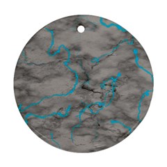 Marble Light Gray With Bright Cyan Blue Veins Texture Floor Background Retro Neon 80s Style Neon Colors Print Luxuous Real Marble Ornament (round) by genx