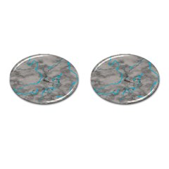 Marble Light Gray With Bright Cyan Blue Veins Texture Floor Background Retro Neon 80s Style Neon Colors Print Luxuous Real Marble Cufflinks (oval) by genx