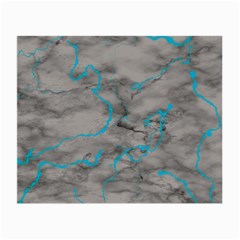 Marble Light Gray With Bright Cyan Blue Veins Texture Floor Background Retro Neon 80s Style Neon Colors Print Luxuous Real Marble Small Glasses Cloth (2 Sides) by genx