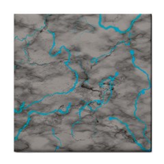 Marble Light Gray With Bright Cyan Blue Veins Texture Floor Background Retro Neon 80s Style Neon Colors Print Luxuous Real Marble Face Towel by genx