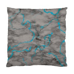 Marble Light Gray With Bright Cyan Blue Veins Texture Floor Background Retro Neon 80s Style Neon Colors Print Luxuous Real Marble Standard Cushion Case (one Side) by genx