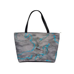 Marble Light Gray With Bright Cyan Blue Veins Texture Floor Background Retro Neon 80s Style Neon Colors Print Luxuous Real Marble Classic Shoulder Handbag by genx