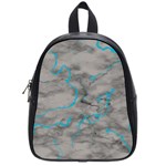 Marble light gray with bright cyan blue veins texture floor background retro neon 80s style neon colors print luxuous real marble School Bag (Small) Front