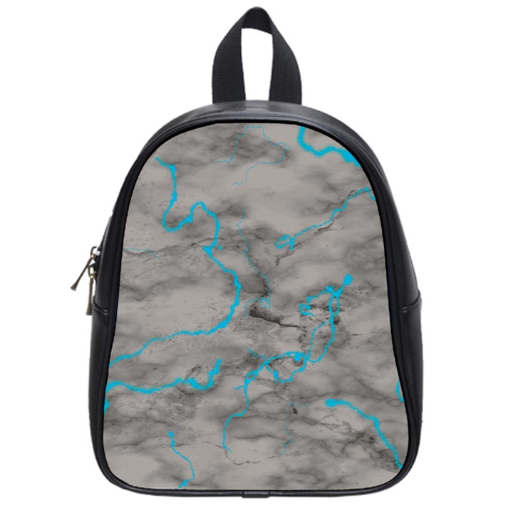 Marble light gray with bright cyan blue veins texture floor background retro neon 80s style neon colors print luxuous real marble School Bag (Small)