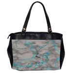 Marble light gray with bright cyan blue veins texture floor background retro neon 80s style neon colors print luxuous real marble Oversize Office Handbag (2 Sides) Back