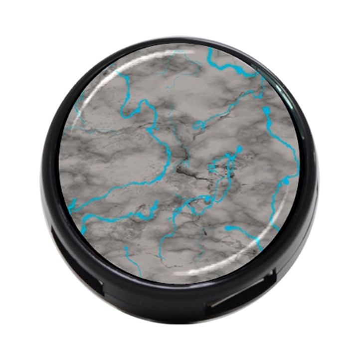 Marble light gray with bright cyan blue veins texture floor background retro neon 80s style neon colors print luxuous real marble 4-Port USB Hub (One Side)