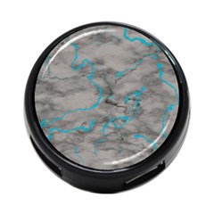 Marble Light Gray With Bright Cyan Blue Veins Texture Floor Background Retro Neon 80s Style Neon Colors Print Luxuous Real Marble 4-port Usb Hub (two Sides) by genx