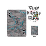 Marble light gray with bright cyan blue veins texture floor background retro neon 80s style neon colors print luxuous real marble Playing Cards 54 Designs (Mini) Front - Spade2