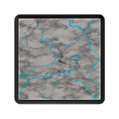 Marble Light Gray With Bright Cyan Blue Veins Texture Floor Background Retro Neon 80s Style Neon Colors Print Luxuous Real Marble Memory Card Reader (square)