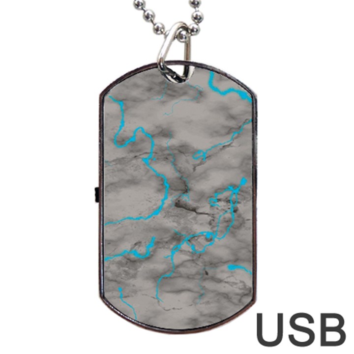 Marble light gray with bright cyan blue veins texture floor background retro neon 80s style neon colors print luxuous real marble Dog Tag USB Flash (Two Sides)